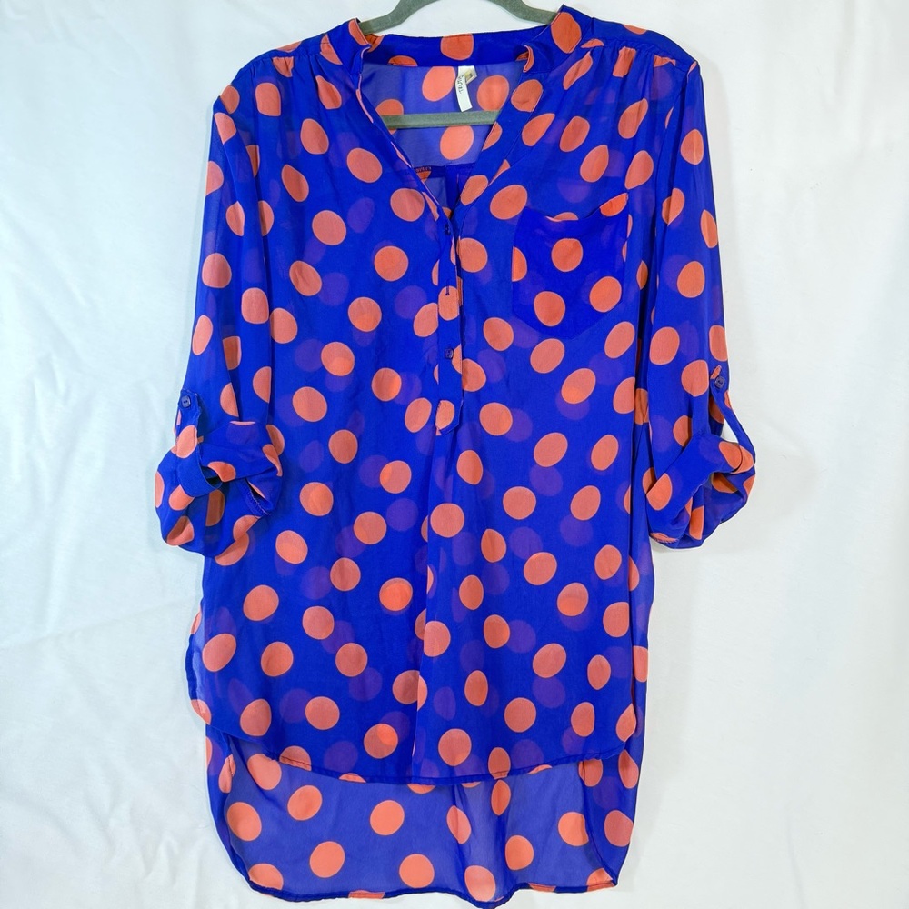 Truth Vibrant Blue and Orange Polka Dot Blouse | XL